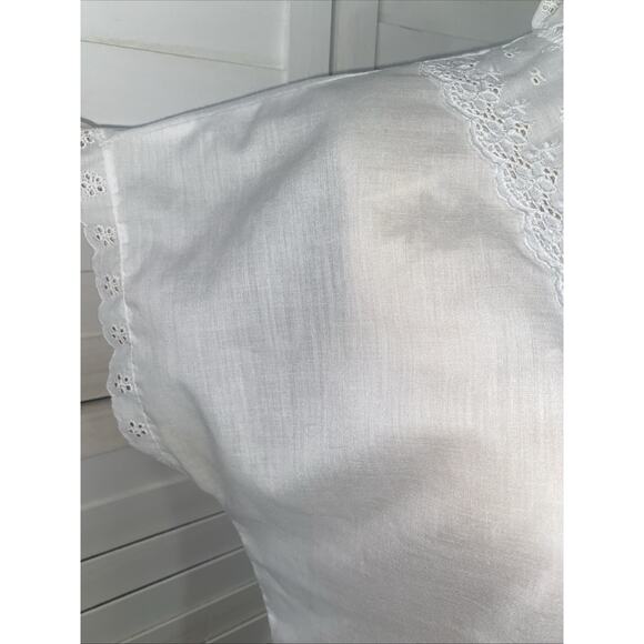 Vintage Blouse Sz Large White Eyelet Lace LADY ARROW 70s 80s COTTAGE Button Down - Picture 3 of 7